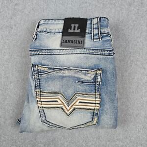 Lamasini Mens 33x30 Light Wash Distressed Jeans